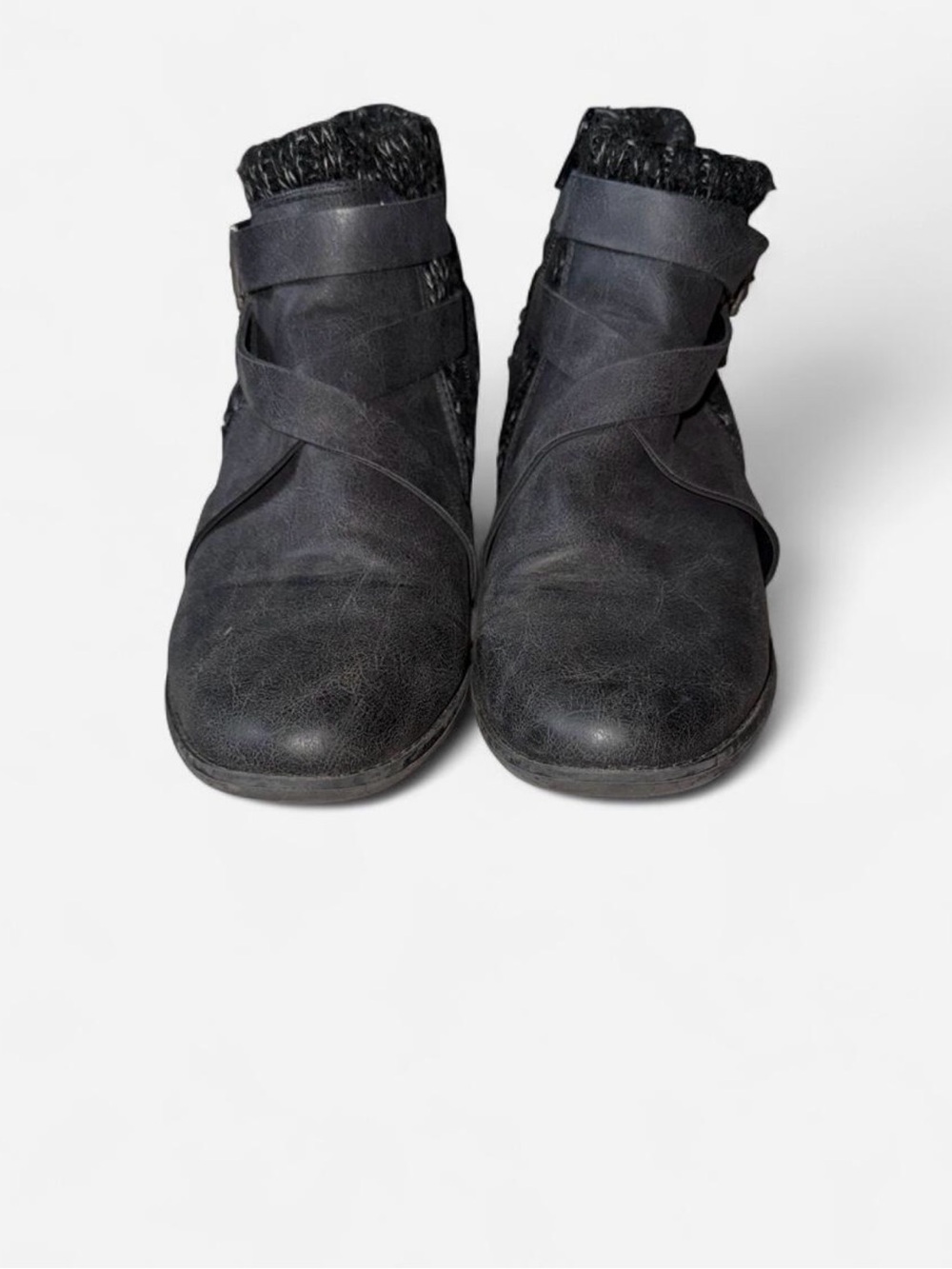 JustFab Black Faux-Leather Wrap-Strap Ankle Booties